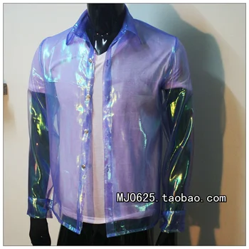 Риза MJ Michael Jackson lucency, синя прозрачна риза THIS IS IT, всякакви размери
