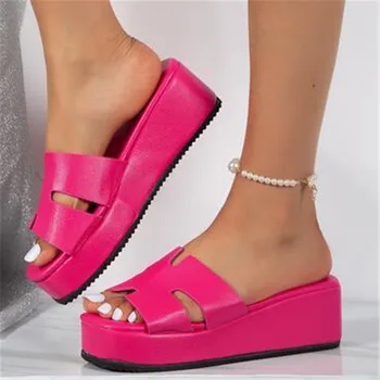 Дамски обувки 2023 г., Висококачествени Дамски Чехли с отворени пръсти, Летни Обикновена Обувки на танкетке, Дамски Чехли на платформа, Zapatos Mujer