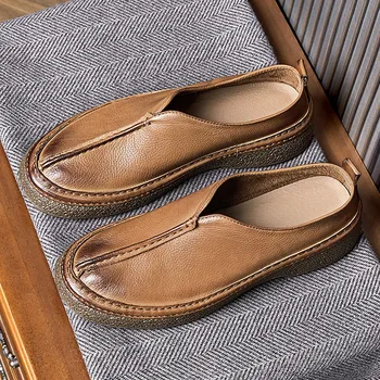 Много меки летни ежедневни обувки от телешка кожа, с шарени личи за зрели мъже, лоферы без закопчалка в бизнес стил в британски стил