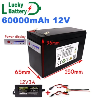 Лъки 12V Нова батерия с дисплей захранване 60a 18650, литиева батерия за слънчева енергия и батерия за електромобили със зарядно устройство