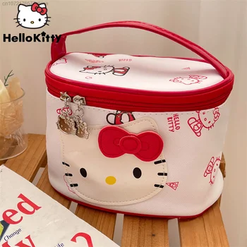 Косметичка Sanrio Hello Kitty, скъпа мультяшная кожа водоустойчива чанта за пране, преносима чанта с голям капацитет, женствена чанта за съхранение на 2000-те години
