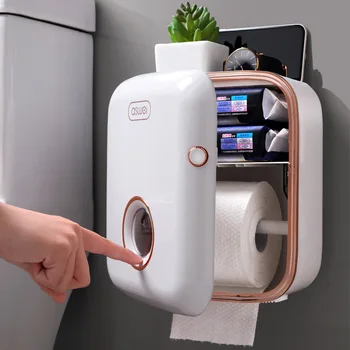 Водоустойчив държач за тоалетна хартия, пластмасов държач за хартиени кърпи за ръце, стенен шкаф за съхранение на рафта в банята, ръчен държач за тоалетни ролки