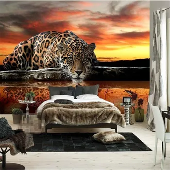 фотообои beibehang, висококачествено покритие на стените от тигрового леопардового коприна, слонове, хол, разтегателен диван, спалня, ТЕЛЕВИЗОР, стенни картини