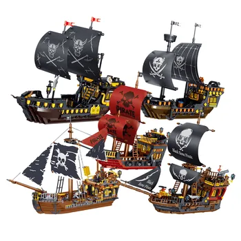 Градивен елемент на Голям пиратски кораб Лодка Черната перла на Карибите Развиване на Тухли Играчка, подарък за момче