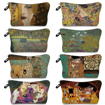 Густав Климт Модни дамски косметичка ежедневни козметични чанти за грим Адаптивни живопис с маслени бои с принтом сълзи Пътна чанта за тоалетни принадлежности, дамски