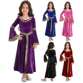 Бебешка рокля средновековна принцеса за момичета, ретро бархатное рокля с изгорени ръкави за Хелоуин, Карнавал, вечерни костюми за cosplay