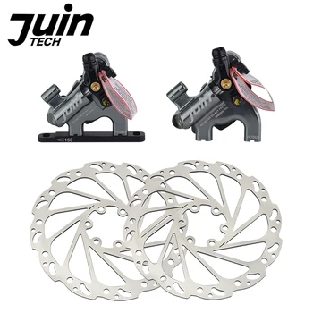 Плоски определяне на Juin Tech Формула 1 с адаптер, диск спирачните челюсти, тяговый въжето, хидравлични спирачки за велосипеди с черен скъп XC, определени ротори 2x160 мм