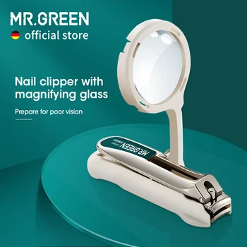 Г-Н зелени Машина за рязане на ноктите с увеличително стъкло, лупа за лошо отношение от неръждаема стомана, без спрей Инструменти за маникюр нож Идея за подарък