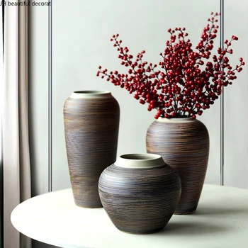 Китайската ретро керамична ваза, декорация за всекидневната, цветен режим, имитация на цветя за украса, просто ваза на масата