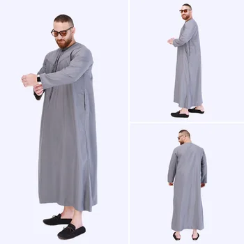 2023 Нов стил Мъжки дрехи Мюсюлманска мода в Близкия Изток Дубай Нация през Цялата деколте с дълъг ръкав Плътен цвят Casua Jubba Thobe