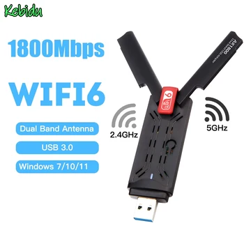Kebidumei двойна лента 5G 2,4 G 1800 Mbps с USB 3.0 Безжичен USB Wifi 6 Адаптер Dongle 802.11 ac С Антенным Режим на AP За вашия Десктоп на лаптопа