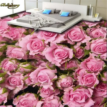 beibehang Потребителски фото Тапет за 3D-стенопис от пода в дневната и с красив розов море, 3D-картина пол papel de parede