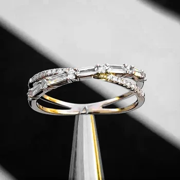 Huitan Необичайни пръстени за кръстосване на пръстите с нея-дизайн, модни аксесоари за сватбеното парти с ослепителна кубическим цирконием, трендови бижута