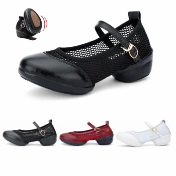 Дамски обувки за латино танци от телешка кожа, с мрежа, модерни маратонки, обувки за момичета, обучение танци, обувки за валс, танго, салса със затворени пръсти
