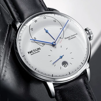 Нов швейцарски луксозна марка NESUN Автоматични механични мъжки часовници Кожени сапфировые водоустойчив часовник с енергиен дисплей N9603