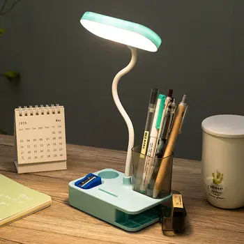 Трехскоростная регулируема настолна лампа за защита на очите, студентите изучават USB зареждане и връзка с мини вентилатор, сетивно нощното лампа