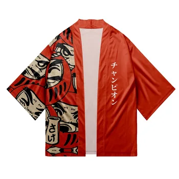 Японското кимоно с принтом яйца Дамо за cosplay, модерен мъж жена с жилетка, блуза, Haori Оби, азиатски облекло, хавлия Оверсайз 4XL