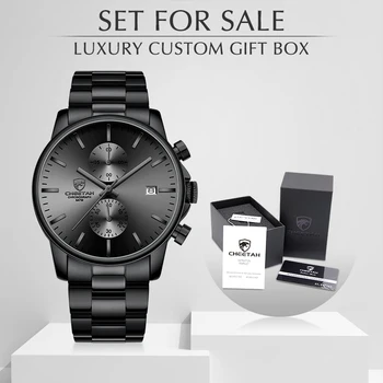 Мъжки часовник с подарък скоростна CHEETAH Бизнес черен кварцов часовник водоустойчив Мъжки спортни ръчни часовници с хронограф Дата мъжки часовник
