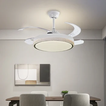 Безшумни вентилатори с дистанционно управление, модерен прост окачен лампа, энергосберегающая светодиодна мощна невидима таванна полилей с вентилатор