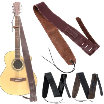 Регулируема китара каишка от естествена кожа, велур, телешка кожа, китара каишка за акустична електрически китари, аксесоари за бас-китара