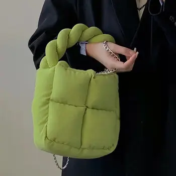 Мек памучен стеганая дамски възглавница, чанта през рамо, ретро-вельветовая дамска мини чанта, чанта през рамо, женски клатч, чантата, чанти