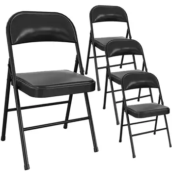 SUGIFT 4 Pack Черен метален сгъваем стол с мека тапицерия за употреба на открито на закрито