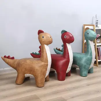 1 бр. дървена cartoony табуретка с животни, творчески малко столче под формата на динозавър, началната дневна, детска сладък декоративен кратък табуретка