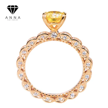 Романтичен пръстен с жълт диамант от муассанита 2 карата, D Цвят VVS1, Годежни пръстени с покритие от розово злато 18 Карата, дамски бижута