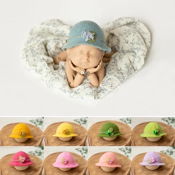 Dvotinst Реквизит за снимки на новородени, вълнена шапка ръчна изработка с цветен модел, абсорбатор, аксесоари за фотография, подпори за студийната стрелба
