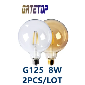 2 бр. реколта led лампа с нажежаема жичка Global Light от стъклен материал на Лампата G125 8w E27 топло бяла на цвят за вътрешно осветление