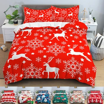 Комплект спално бельо с 3D Дядо Коледа, Коледен чаршаф с участието на Лосове, полиэстеровое одеяло, комплект за домашен текстил, двойни одеяла, детско спално бельо