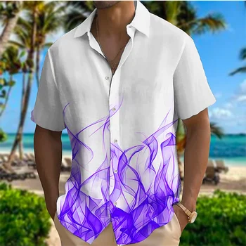 2023 мъжки ризи с 3D принтиране, свиване рубинено-виолетов детелина, градинска дрехи с къс ръкав, модерен дизайн, ежедневен мека