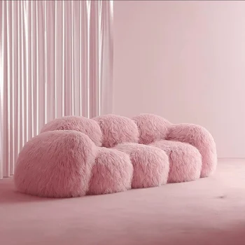 3-местен диван-участък за всекидневната, необичаен модерен диван, розово мързелив дизайнер, извити ергономичен канапета, мебели за дома