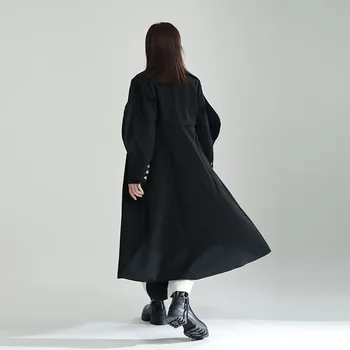 Дизайнерско зимно палто 2022 г., двубортное твидовое палто с везикулозната ръкави и талия, тренч с дълъг абзац