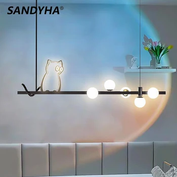 SANDYHA Nordic творчески полилеи с коте, алуминиев нов окачен лампа за хола, маса за хранене, осветителни тела за дома