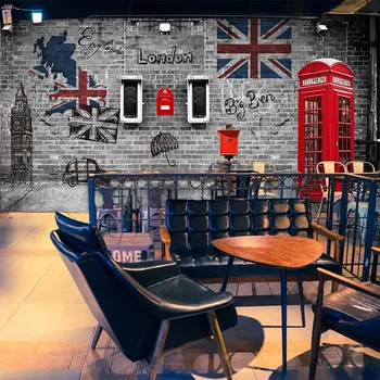 Произведено по поръчка мащабна сграда в британския стил, носталгични тухлени стенописи в стил ретро, ресторант, кафене, творческа личност, 3D тапети