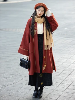Оригинална бродерия гинко в китайски стил, топло есенно-зимни дрехи Hanfu, костюм песни, червено палто за Нова година