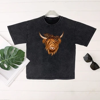 Ефектно дамско тениска с леопардовым принтом и принтом във формата на главата на бика, лятна Мода Дамска тениска Със забавна принтом, Топ, който се пере, за Да направи Стария тренд улица дрехи Acotar