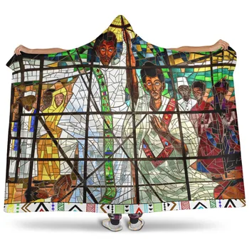 Одеало с качулка, эфиопское православното одеало с качулка, носимое одеяло с 3D принтом, одеало за възрастни, детско одеало каре