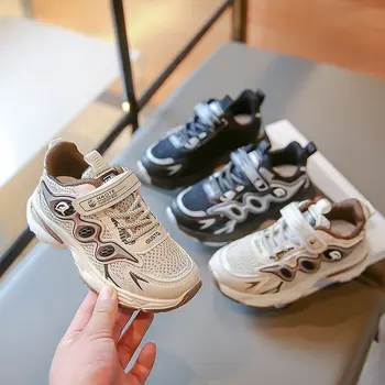 Модни детски спортни обувки от окото на материала, дизайнерски обувки в стил мозайка за момичета и момчета, нови бебешки маратонки с мека подметка за куки