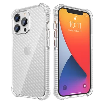 за iPhone 13 Case 13 Pro Max Калъф с Дизайн, изработени от Въглеродни влакна Сверхпрочная Защитно Прозрачно Задната част на Кутията с Противоударным калъф-Броня