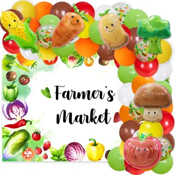 Farm пазар, декорации за детската душа, зеленчуци, балони от фолио, определени за гирлянди, арка с фон за детски рожден ден, аксесоари за парти