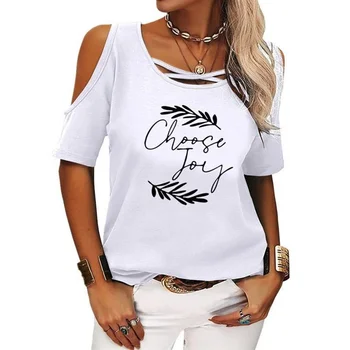Модна тениска за жени, тениска с писмото принтом, с открити рамене, свободни от дамски блузи с къс ръкав, по-големи размери, лятото на 2022, Femme