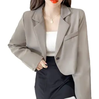 Корейски женски кратък блейзър, однотонное просто палто на една пуговице, модерен офис блейзър със свободен ръкав, пролет и есен 2023, новост