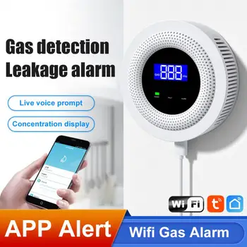 Sasha Wifi Сензор за природен газ Горими домакински интелигентен детектор за сигнализация на втечнен газ LPG Сензор, изтичане на пожарна безопасност Умен дом