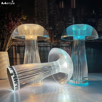 Креативна настолна лампа с хрустальным гъбички, нощно шкафче с едно докосване на затъмняване, led нощна лампа за спални, бар атмосфера, лампа във формата на медузи