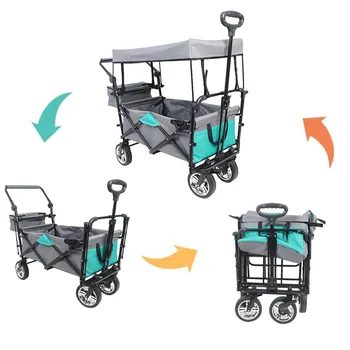 Сгъваема градинска детска плажна количка-вагон с навес, количка-стейшън вагон (истейт, сгъваема за деца, градински ръчна количка