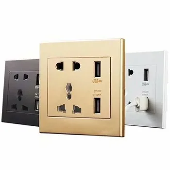 Универсален стандарт 2.1 a Usb стенни контакта зарядно устройство за дома, 2 Usb порта, изход за зарядно устройство за телефон Бял/черен /златен