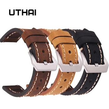Каишка за часовник UTHAI от естествена кожа 20 мм и 22 мм, 24 мм за Samsung Galaxy Watch 42 46 мм S2/3 Sport за Amazfit быстросъемный каишка за часовник