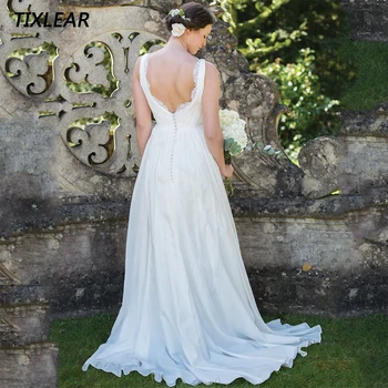 Елегантни сватбени рокли TIXLEAR с V-образно деколте, без ръкави, с кружевными апликации, с плисета на гърба, сватбена рокля с влак, с дължина до пода, Vestidos